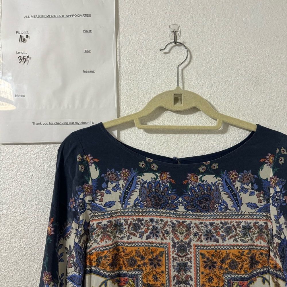 Anthropologie Maeve Barcelona Silk Dress Boho Hippie Shift Size 0 Bell Sleeve‎ - Picture 6 of 6